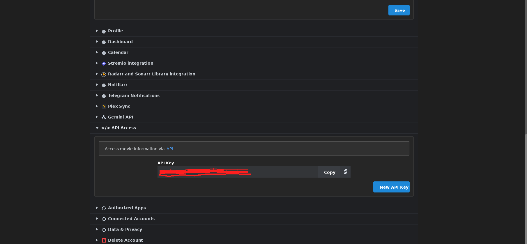 MDBList API Access section